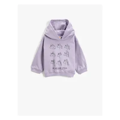 Koton Unicorn Printed Hooded Sweatshirt Long Sleeve