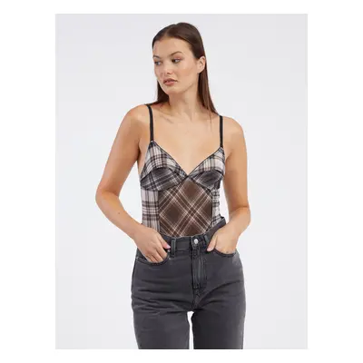 Brown and White Women's Patterned Diesel Bodysuit