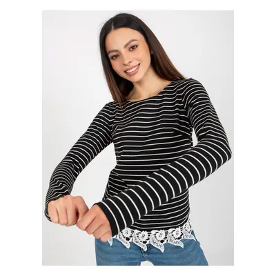 Black women's striped blouse with lace