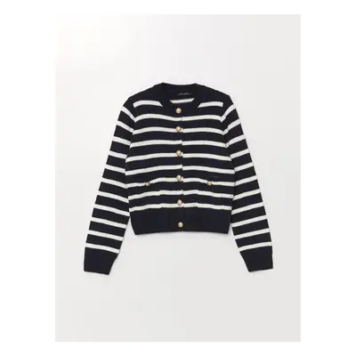 LC Waikiki Crew Neck Striped Long Sleeve Women's Knitwear Cardigan