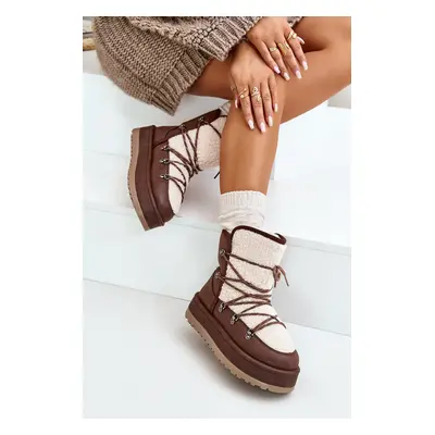 Women's snow boots on platform with binding brown Riaviana