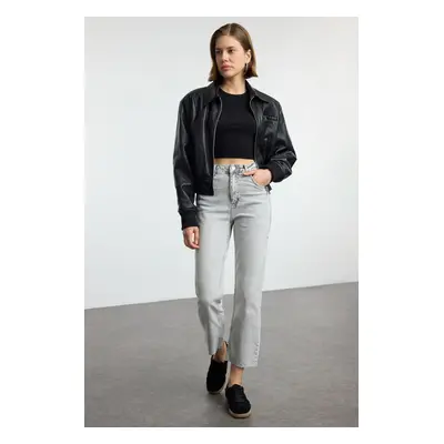 Trendyol Gray High Waist Straight Jeans