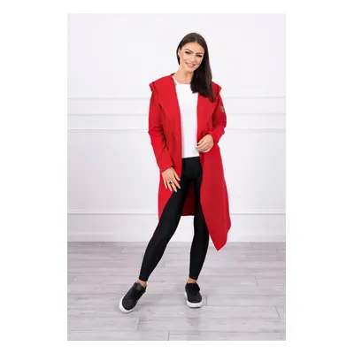 Long red hooded cardigan