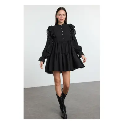 Trendyol Black Plain Lace Detailed Mini Woven Dress