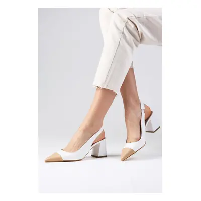 Mio Gusto Natalie White Color Pointed Toe Open Back Thick Heeled Shoes