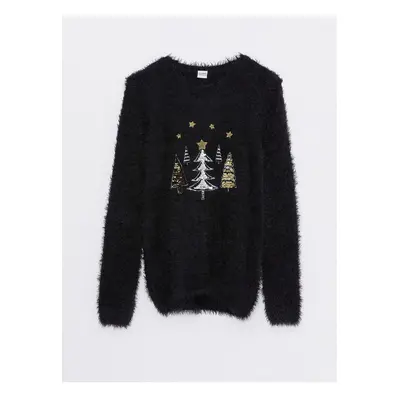 LC Waikiki Crew Neck Sequin Embroidered Long Sleeve Girls Knitwear Sweater