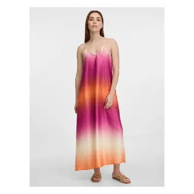 Women's orange-pink satin maxi dress ORSAY