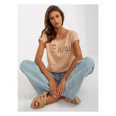 Camel solid color t-shirt with inscription