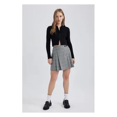 DEFACTO Cool Pleat Plaid Mini Skirt