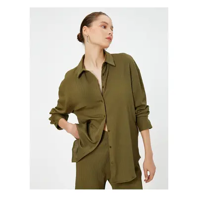 Koton Basic Blouse Long Sleeve Shirt Collar Button Closure Textured