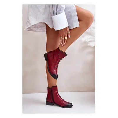 Insulated women's ankle boots with a flat heel burgundy