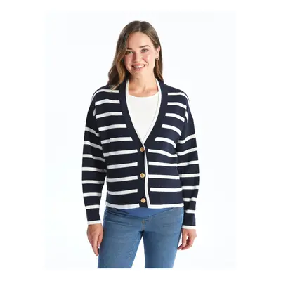 LC Waikiki V-Neck Striped Long Sleeve Women's Knitwear Cardigan