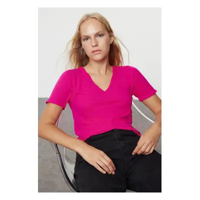 Trendyol Fuchsia Short Sleeve Premium Yarn Knitwear Thin Blouse