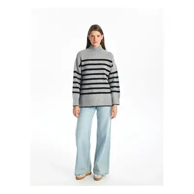 LC Waikiki Vision Half Turtleneck Striped Long Sleeve Oversize Women's Knitwear Sweater