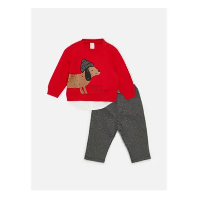 LC Waikiki Crew Neck Long Sleeve Printed Baby Boy Sweatshirt and Trousers 2-Piece Set