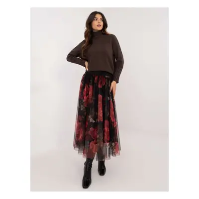 Red and black midi tulle skirt