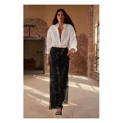 Trendyol Black Lined Sequin Trousers