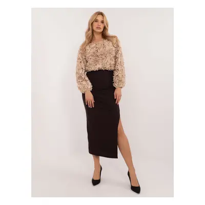 Dark brown pencil midi skirt with slit