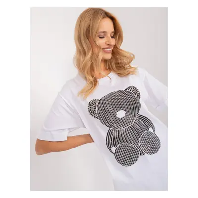 White cotton T-shirt with slits and appliqué