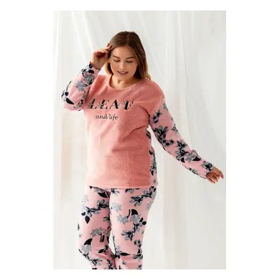 Trendyol Curve Pink Floral Print Patterned Knitted Pajamas Set