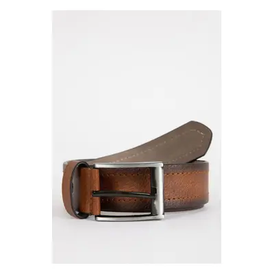 DEFACTO Men's Rectangular Buckle Faux Leather Casual Belt