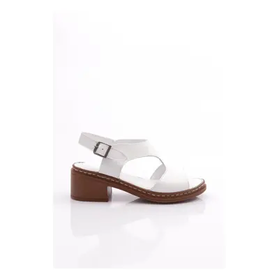 DGN Women's Open Sided Sandals Genuine Leather White Tan