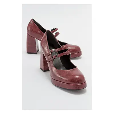 LuviShoes OREAS Women's Claret Red Pattern Heeled Shoes