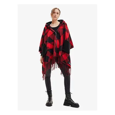 Black and Red Checkys Checkys Womens Poncho Desigual Checkys Arenal/Zipper - Ladies