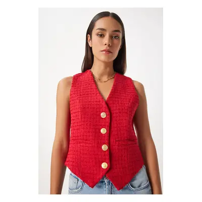 Happiness İstanbul Women's Red Metal Button Detailed Cuff Vest