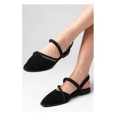 Mio Gusto Poppy Women's Flat Shoes With Black Stones From Genuine Suede Daily Flat Shoes.