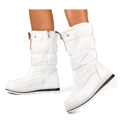 primohurt Women's white high snow boots, insulated winter boots with a drawstring