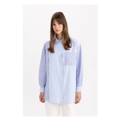 DEFACTO Relax Fit Striped Poplin Long Sleeve Shirt Tunic