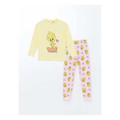 LC Waikiki Lcw Crew Neck Tweety Printed Long Sleeve Girl's Pajama Set