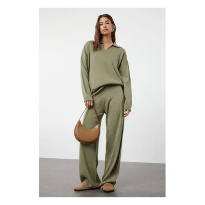 Trendyol Khaki Polo Neck Knitwear Sweater Trousers Bottom-Top Set