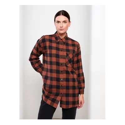 LC Waikiki Shirt Collar Plaid Long Sleeve Oversize Women's Tunic