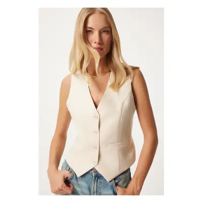 Happiness İstanbul Women's Stone V Neck Stylish Ayrobin Vest