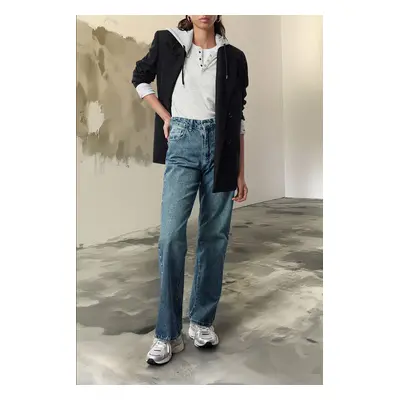 Trendyol Blue Troc Detailed High Waist Wide Leg Jeans