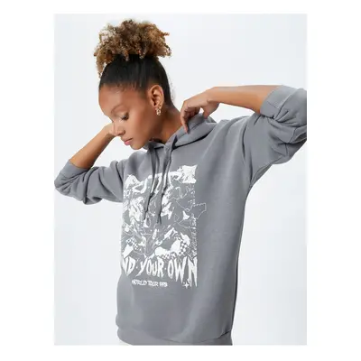 Koton Hooded Sweatshirt Slogan Printed Comfortable Fit Long Sleeve