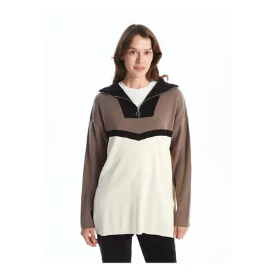 LC Waikiki Stand Collar Color Block Women's Knit Tunic