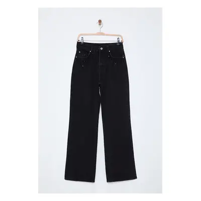 Trendyol Black Stone Pocket Detailed High Waist Wide Leg Jeans