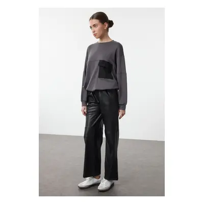 Trendyol Anthracite Soft Touch Parachute Pocket Detailed Oversize/Wide Cut Knitted Sweatshirt