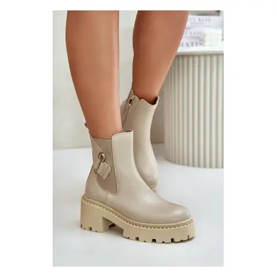 Zazoo Leather insulated ankle boots with light beige decoration