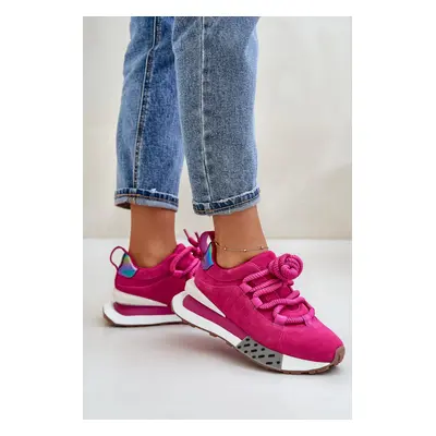 Suede women's platform sneakers with chunky lacing Artiker Fuchsia