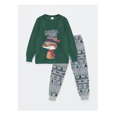 LC Waikiki Crew Neck Christmas Themed Long Sleeve Fleece Boys Pajamas Set