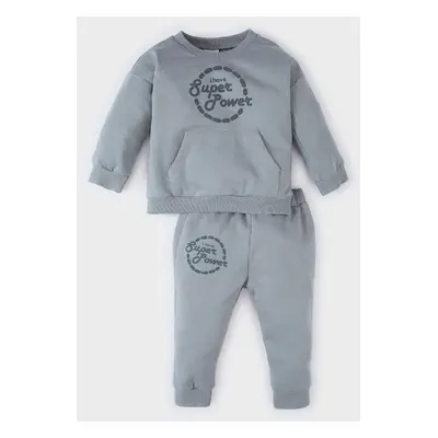 DEFACTO Baby Boy 2-Piece Set Crew Neck Printed Sweatshirt Elastic Waist Tracksuit Bottoms