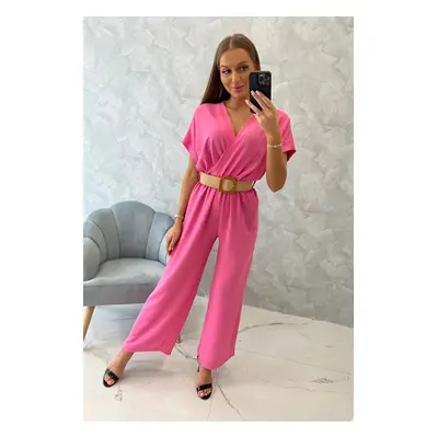 Jumpsuit with decorative belt at the waist pink