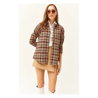 Olalook Women's Biscuit Red Plaid Lumberjack Shirt