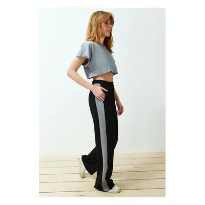 Trendyol Black Color Blocked Straight Cut Stretch Trousers