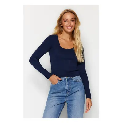 Trendyol Navy Blue Crop kötöttáru pulóver