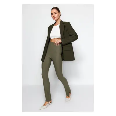 Trendyol khaki oszmán magas derékú kötött leggings oldalsó résekkel.